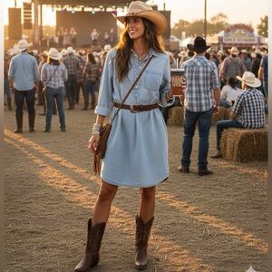 VTG Gap denim size M chambray light wash shirt dress western Fall Preppy